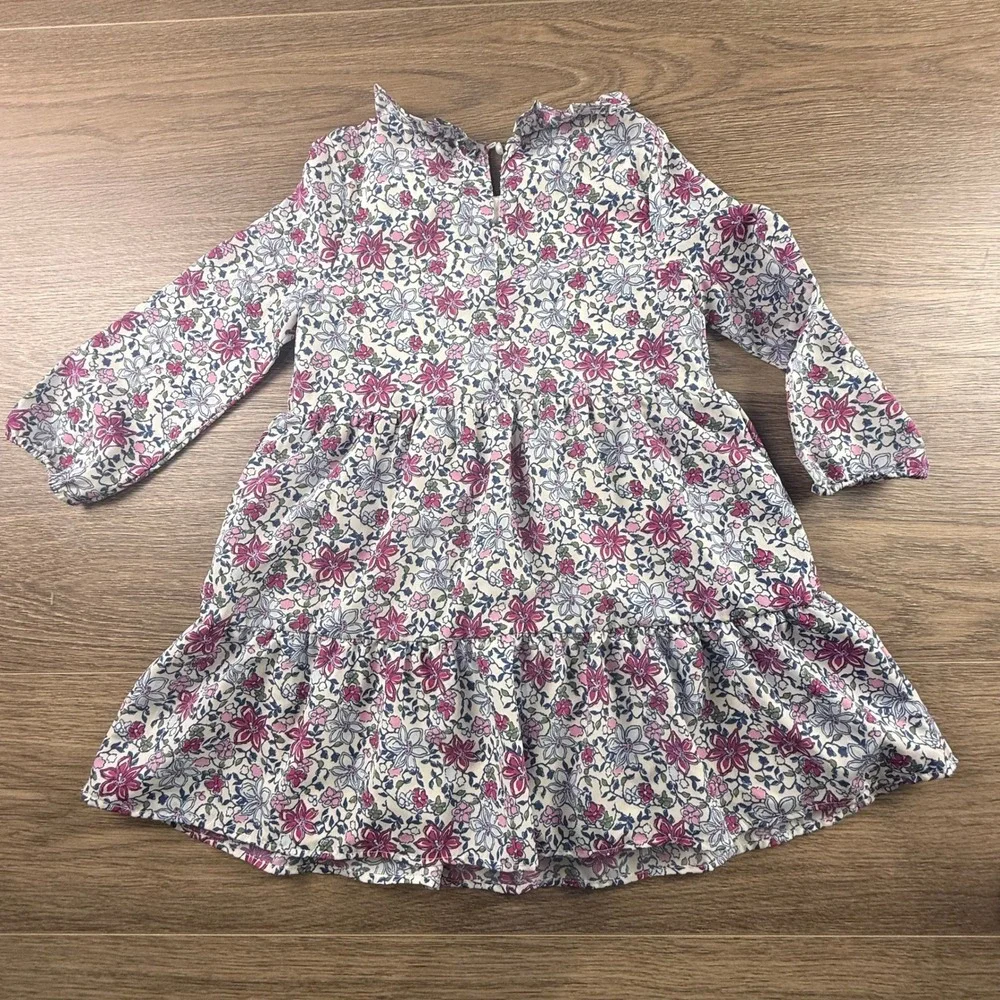 Vineyard Vines Girls Floral Tiered Dress Ruffle Collar Cream Lined XS 5-6 Party